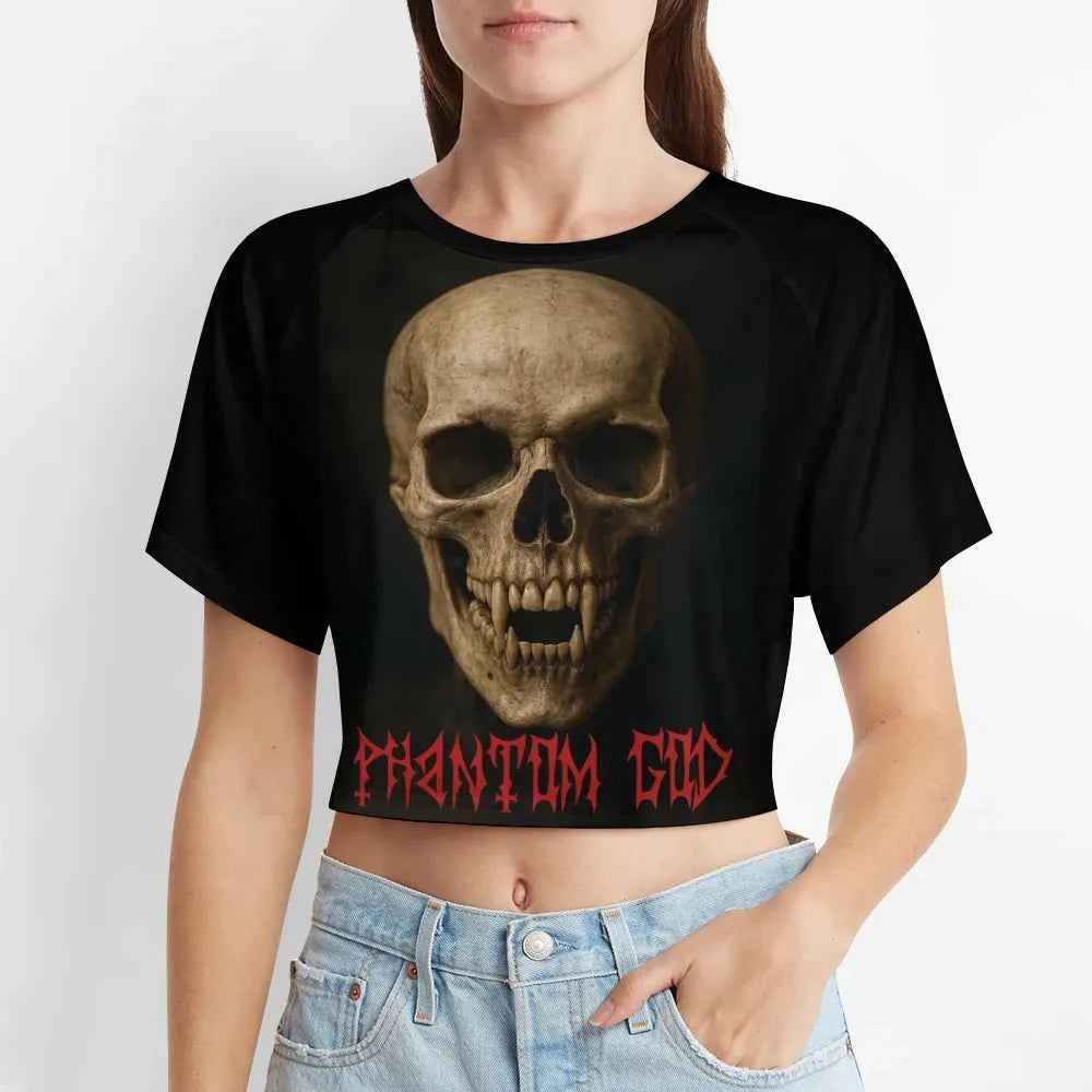 Phantom God Fanged Skull Gothic Horror Crop Top