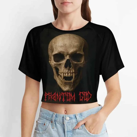 Phantom God Fanged Skull Gothic Horror Crop Top
