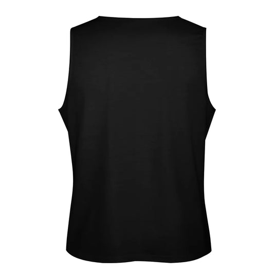 Back view of black Phantom God Fanged Skull Vest sleeveless with plain design