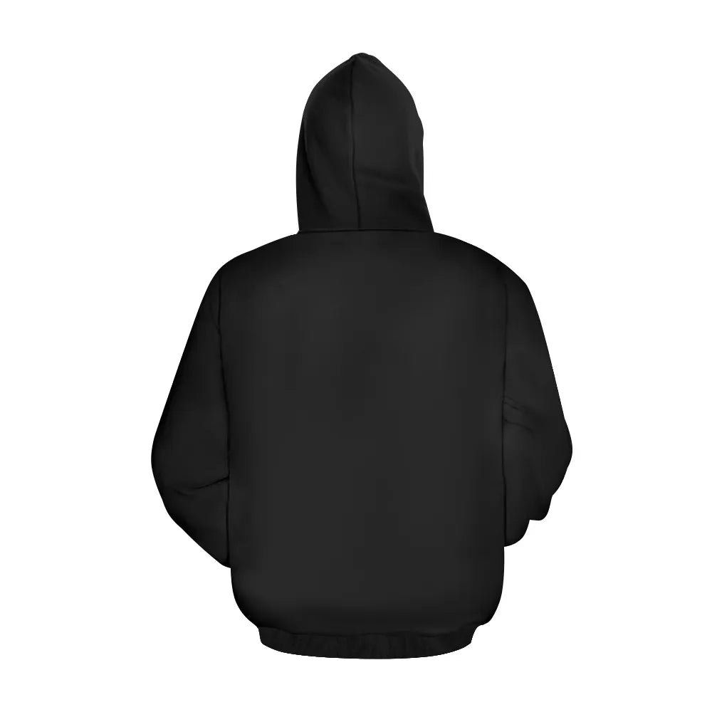 Black Phantom God Welcome To Blasphemy Hoodie showing the back view with hood up