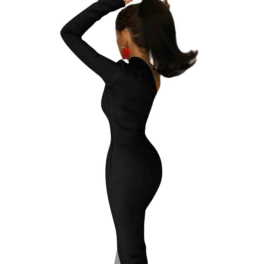 Phantom God Fanged Skull Half Sleeve Slit Dress